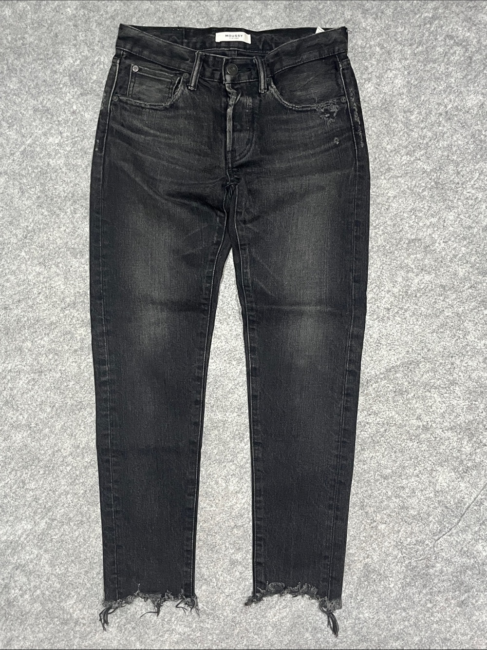 Moussy Mid Waist Black Skinny Distressed Jeans